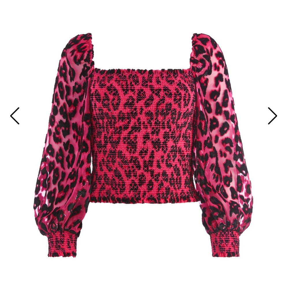 Alice & Olivia Cooper Leopard Smocked Top